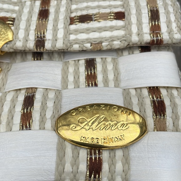 Vintage Italian CREAZIONI ALMA Gold Woven Straw Handbag Purse Bag Crossbody - Picture 5 of 10